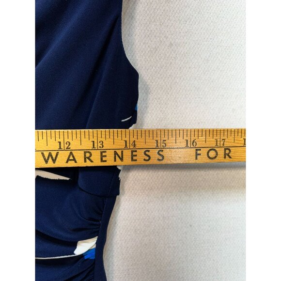 Lauren Ralph Lauren Womens Ruched Wrap V Neck Dress Cap Sleeve Sz 4P Navy Floral - Picture 7 of 10